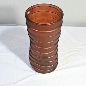 Vintage 70's Hoosier Glass Brown Vertical Ribbed Vase